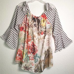 CASA LEE XL Semi-sheer Spring flower blouse